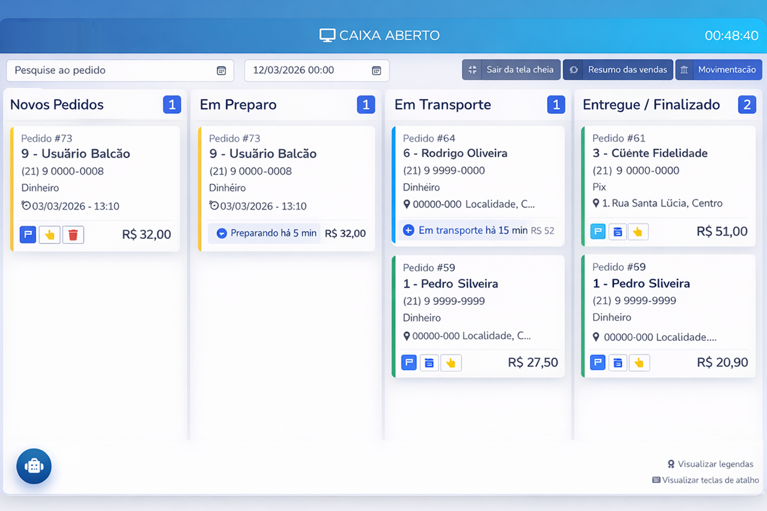 Tela principal do sistema Gestor Food 